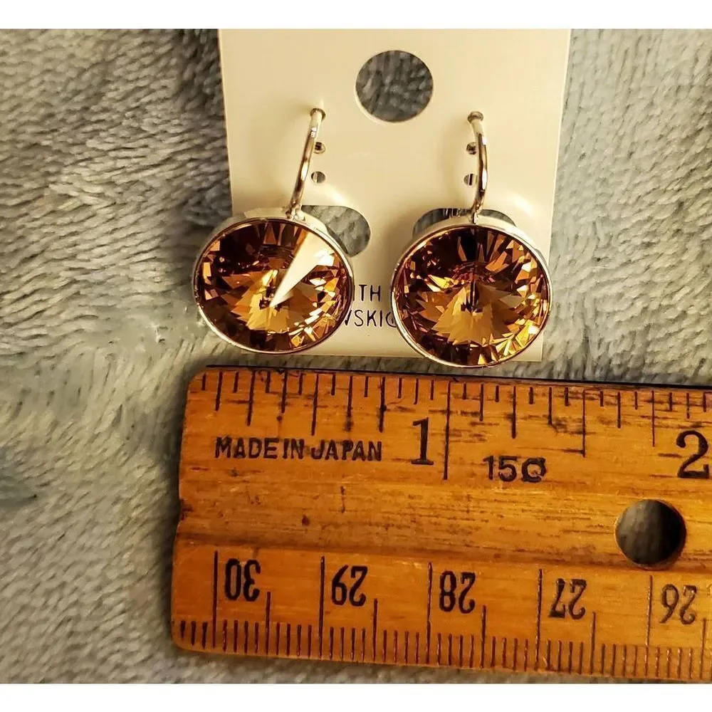 NWT‎ Brown Swarovski Element Earrings 15mm Wedding. Party. New years. Simple.
